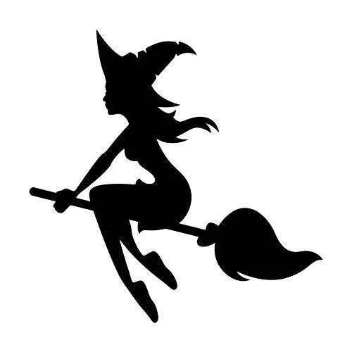 Minglewood Trading Orange - Set of 2 Witch on Broomstick 3inch Vinyl Decal Stickers -V2- Flying Halloween Witchcraft - 20 Color Options
