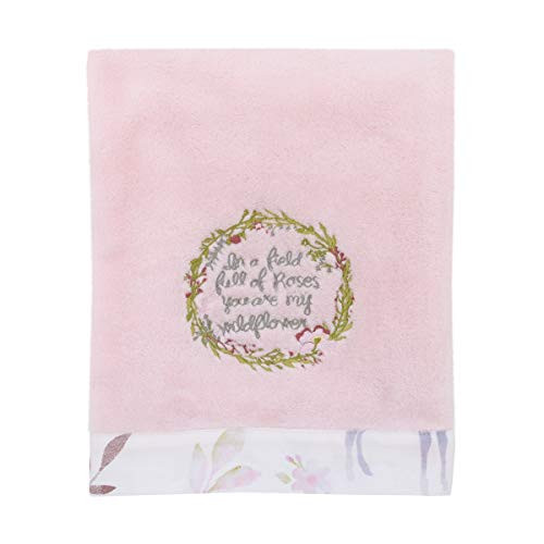 NoJo Watercolor Deer Super Soft Plush Coral Fleece Baby Blanket, Pink with Floral Wreath Embroidery, Pink, Grey, Blue, White
