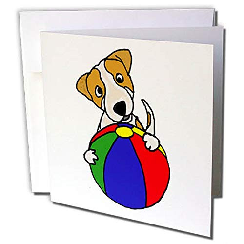 3dRose Funny Cute Jack Russell Terrier Dog with Beach Ball Greeting Card -gc_255686_1-