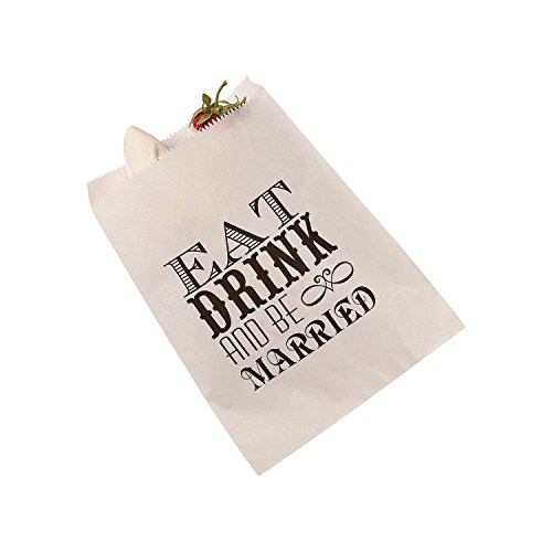 Fun Express - Eat Drink  and  Be Married Cake Bags for Wedding - Party Supplies - Bags - Paper Treat Bags - Wedding - 50 Pieces