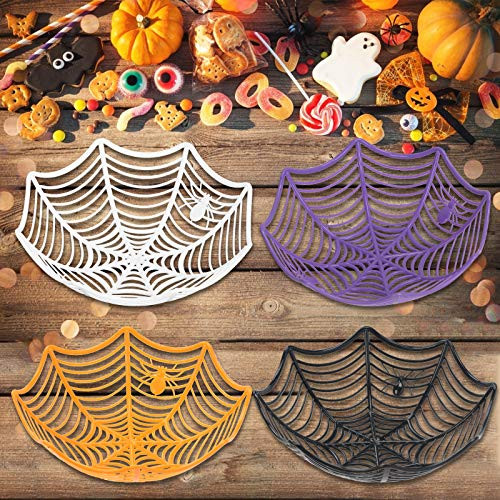 Cobweb Candy Basket- LANMOK 4pcs Halloween Spiderweb Snack Bowls Spider Web Fruit Basket Cobweb Fruit Bowl with Spooky Spiders Pattern for Halloween Trick or Treat Party Decor