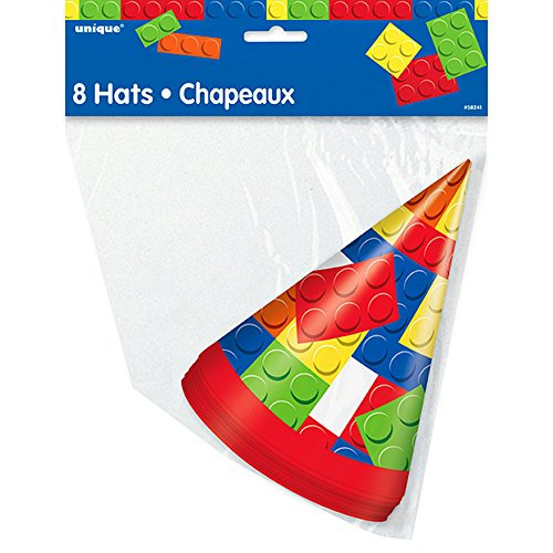 Unique Party Building Blocks Birthday Hats -Pack of 8- -One Size- -Multicolored-
