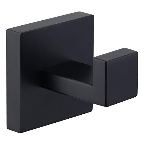 Bath Towel Hook- Angle Simple SUS304 Stainless Steel Shower Towel Holder- Bathroom Robe Hook- Kitchen Dish Towel Hanger- Square Coat Hook- Single Robe Hook for Cabinet Wall Mount- Matte Black