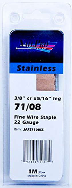 NailPRO 71/08SS 22 Ga 5/16inch Leg x 3/8inch Crown Stainless Steel Fine Wire Staples- 1000 Count