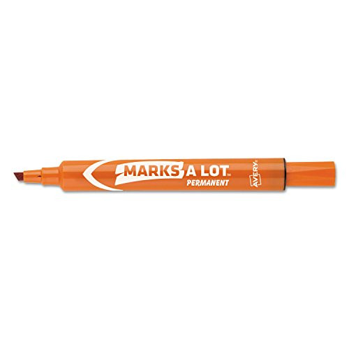 Avery Marks-A-Lot Permanent Markers- Large Desk-Style Size- Chisel Tip- 12 Orange Markers -08883-