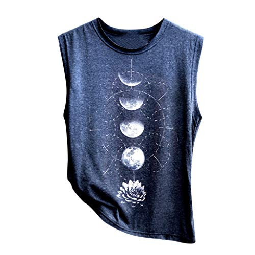 Amober Womens Black Lotus Flower Moon Phases Yoga Loose Fit Tank Top