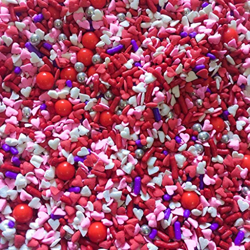 Purple Hearts Happy Valentine's Day Baking Cupcake Cake Decoration Confetti Sprinkles Cake Cookie IceCream Donut Jimmies Quins - 6oz