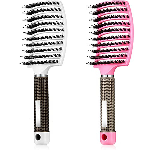 2 Pieces Curved Vented Boar Bristle Hair Brushes Detangling Hair Brush Curved Vented Styling Hair Brush Fast Blow Drying Hair Brush for Wet- Long and Curly Hair 2 Pieces Curved Vented Boar Bristle Hair Brushes Detangling Hair Brush Curved Vented Styling Hair Brush Fast Blow Drying Hair Brush for Wet- Long and Curly Hair