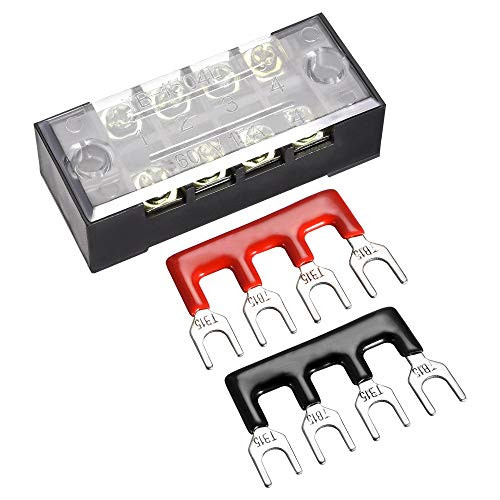 uxcell 5Set 4 Positions Dual Rows 600V 15A Copper Screw Terminal Strip Barrier Block with Cover Plus 400V 25A Pre-Insulated Terminals Barrier Strip