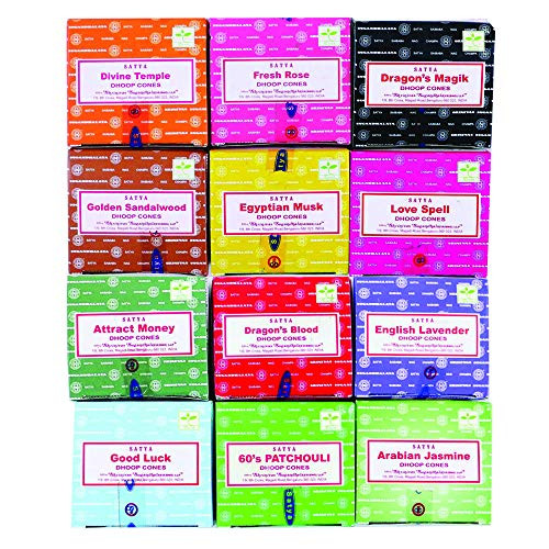 Nag Champa Satya Sai Baba Temple Incense Cones Carton- 12 Box -Assorted- Nag Champa Satya Sai Baba Temple Incense Cones Carton- 12 Box -Assorted-