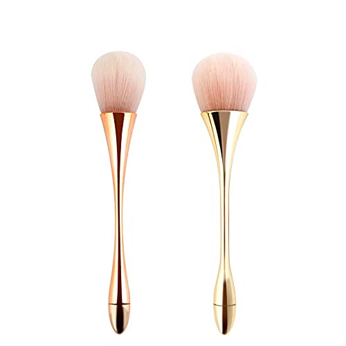 Acare 2 Pieces Large Mineral Powder Brush Nail Brushes Kabuki Makeup Brushes Soft Fluffy Foundation Brush Blush Brush for Large Coverage Loose Powder Blush Blending Buffing -Rose Gold/Gold-