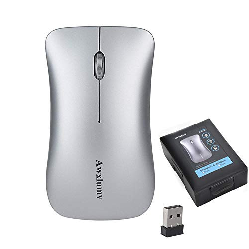 Awxlumv Wireless Mouse, Rechargeable 2.4G Quiet Optical Mini Mice with USB Nano Receiver Compatible Notebook, PC, Laptop, Computer, Mac - Silver