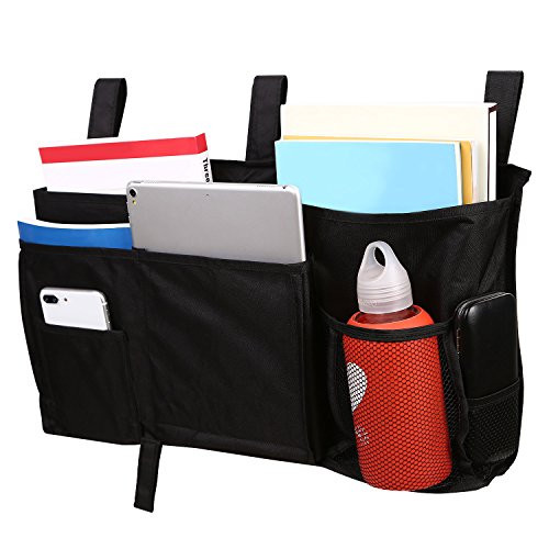Corodo Black Bedside Caddy Organizer, Dorm Bedside Caddy with 8 Pockets for Bunk Beds, Hospital Beds, Dorm Rooms Bed Rails, Bedside Organizer Caddy
