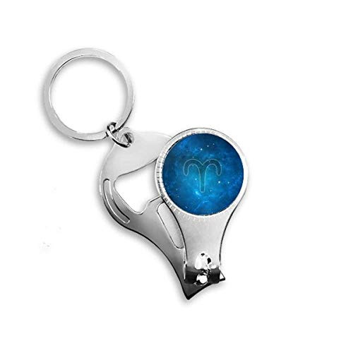Starry Night Aries Zodiac Constellation Nail Nipper Ring Key Chain Bottle Opener Clipper