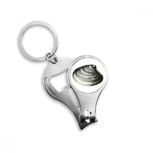 Black Marine Life Scallop Illustration Nail Nipper Ring Key Chain Bottle Opener Clipper