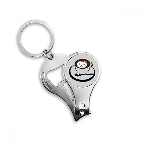 Coffee Cup Illustration Lovely Cat Pattern Nail Nipper Ring Key Chain Bottle Opener Clipper