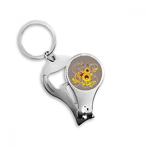 Plant Flower Sunflower Illustration Nail Nipper Ring Key Chain Bottle Opener Clipper