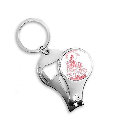 Culture Red Guanyin Illustration Pattern Nail Nipper Ring Key Chain Bottle Opener Clipper