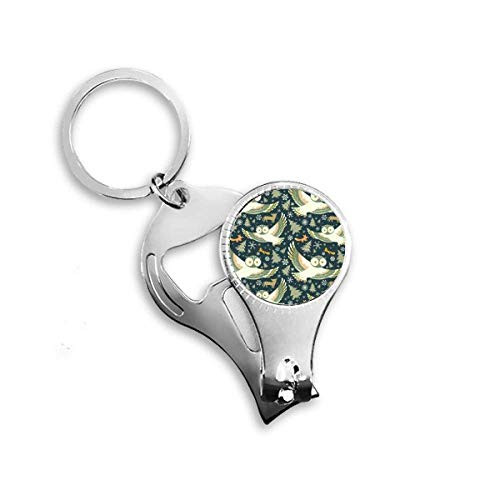 Lovely Birds Owls Dark Floral Patterns Nail Nipper Ring Key Chain Bottle Opener Clipper