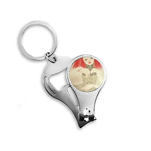 Puppet Doll Chinese Style Watercolor Nail Nipper Ring Key Chain Bottle Opener Clipper