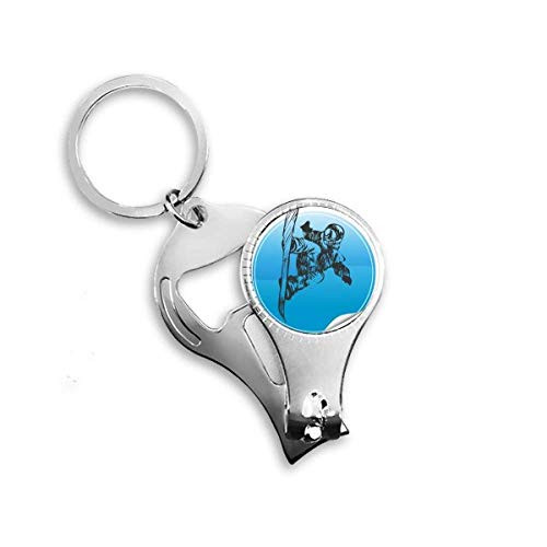 Winter Sport Skis and Ski Poles Pattern Nail Nipper Ring Key Chain Bottle Opener Clipper