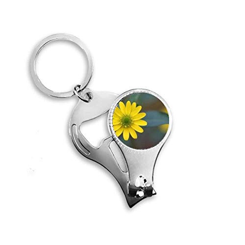 Yellow Flowers Green Chrysanthemum Nail Nipper Ring Key Chain Bottle Opener Clipper