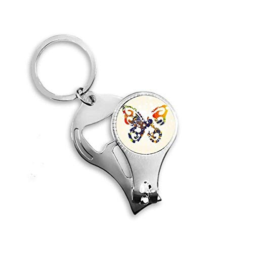 Butterflies with Floral Pattern Graffiti Nail Nipper Ring Key Chain Bottle Opener Clipper