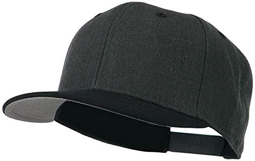 Ashen Fane Heather Wool Blend 6 Panel Snapback Flat Bill Two Tone Hat- Black Heather Black