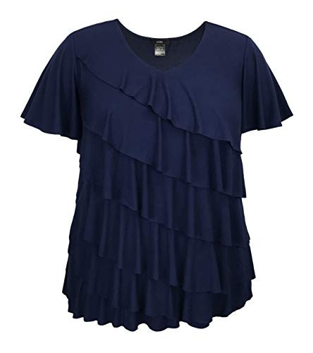 LEEBE Women's Plus Size V-Neck Ruffle Top -1X-5X- -3X- Navy-