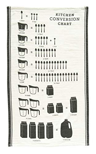 Creative Co-Op White  and  Black Printed Cotton Tea Towel with Kitchen Conversion Chart Entertaining Textiles- Black