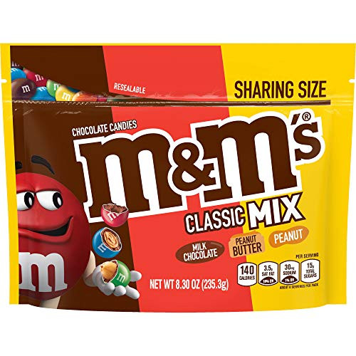M and M'S Classic Mix Chocolate Candy Sharing Size Bag- Milk Choc Peanut Butter and Peanut- 8.3 Ounce