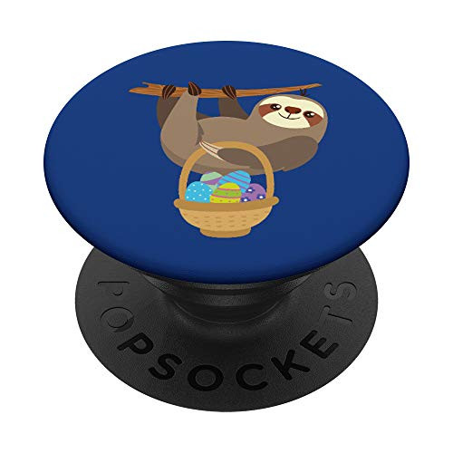 Easter Sloth with a Basket of Easter Eggs- Blue PopSockets PopGrip- Swappable Grip for Phones  and  Tablets