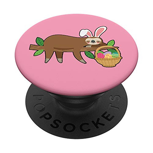 Sloth with Easter Bunny Ears Basket Easter Eggs Pink PopSockets PopGrip- Swappable Grip for Phones  and  Tablets