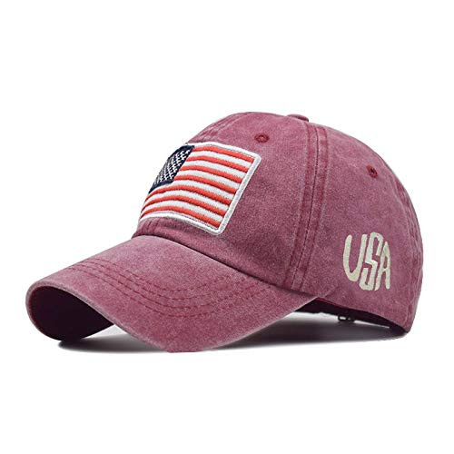 VOASTEK Adjustable Plain American Flag Dad Hats Men Women Perfect for Running and Workouts WineRed