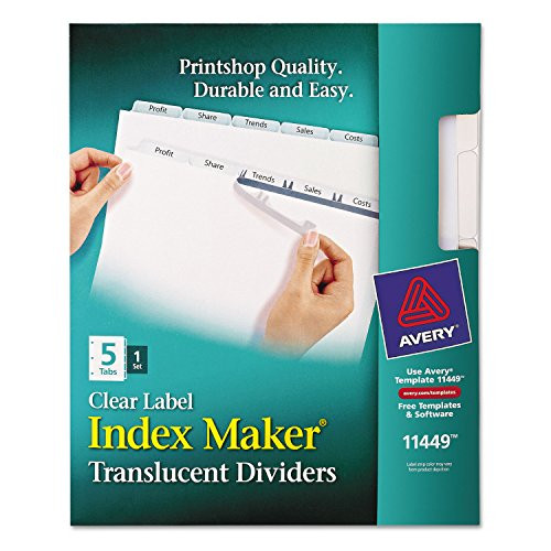 Avery 11449 Index Maker Print  and  Apply Clear Label Plastic Dividers- 5-Tab- Letter