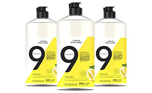 9 Elements Dishwashing Liquid Dish Soap- Lemon Scent Cleaner- 16 oz Bottles -Pack of 3-