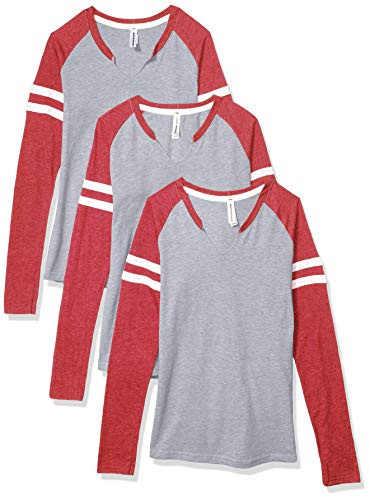 AquaGuard Women's Gameday Mash-Up Long-Sleeve Fine Jersey T-Shirt-3 Pack- VN Heather/VN RED/W- Medium