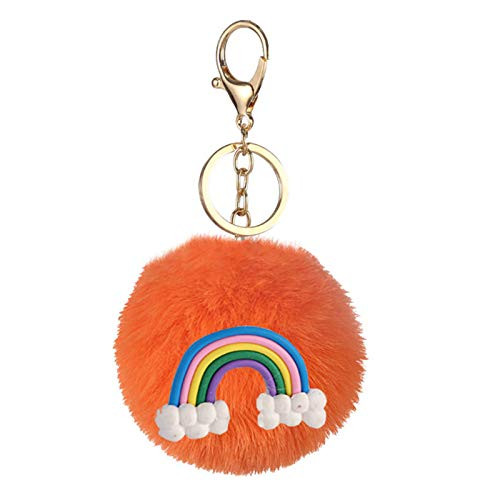 Heave Pom Poms Backpack Keychain-Charms Faux Fur Ball Bag Pendant Key Ring Fluffy Pompoms Key Chain for Women and Girls Orange
