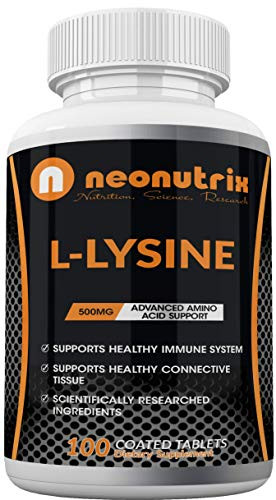 L LYSINE 500mg Essential Amino Acid Commonly Used for Cold Sores- Immune Support- Respiratory Health L-Lysine Hydrochloride Supplement for Men and Women 100 Tablets by Neonutrix
