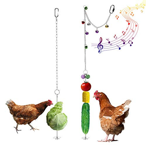 Filhome Chicken Veggies Skewer Fruit Food Holder- 2 Pcs Chicken Toy for Hens- Chicken Bird Vegetable Hanging Feeder Toy for Coop