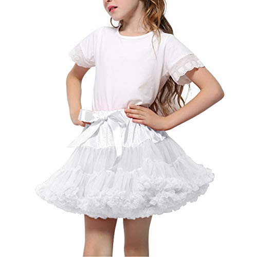 Girls Tutu Skirt Fluffy Soft Tulle Skirt Princess Ballet Skirt Tutu Pettiskirt -L-6-10T-- White- Girls Tutu Skirt Fluffy Soft Tulle Skirt Princess Ballet Skirt Tutu Pettiskirt -L-6-10T-- White-