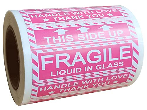 Pink Fragile Square Stickers 2 x 3 Inch Fragile Labels - 500 Pcs Handle with Care Warning Stickers Thank You Shipping Labels for Shipping Mailing Envelops Cartons Pallets