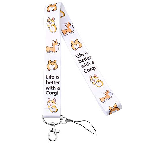 LQRI Corgi Dog Lanyard ID Holder Keychain Clip Life is Better with a Corgi Cute Corgi Print Lanyard Key Chain ID Card Holder for Keys Cell Phone ID Badges -Lanyard ID Holder Keychain Clip-Corgi-