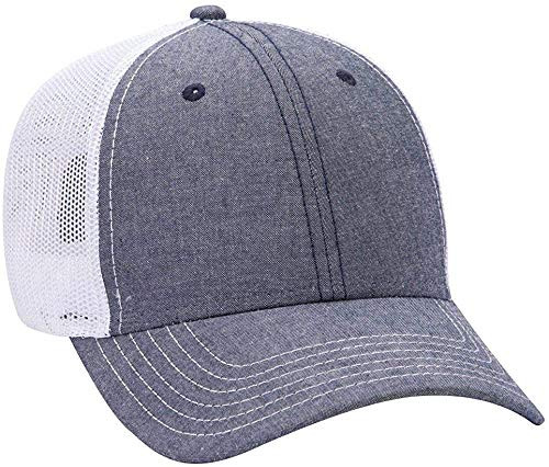 Ashen Fane Low Profile Cotton Blend Chambray Mesh Back Baseball Cap- Navy/White