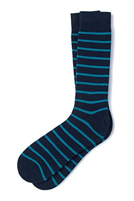 Men's Hipster Designer Classic Stripe Luxury Crew Dress Socks -Teal  and  Navy Blue-
