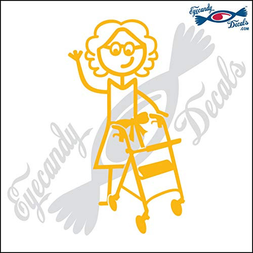 Eyecandy Decals Stick Family Lady Grandma with Walker 5inch Light Orange Decal