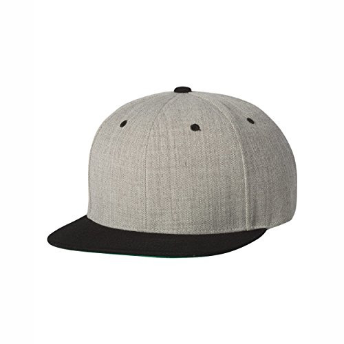 6089M Classic Snapback Pro-Style Wool Cap by Flexfit- Heather/Black- One Size
