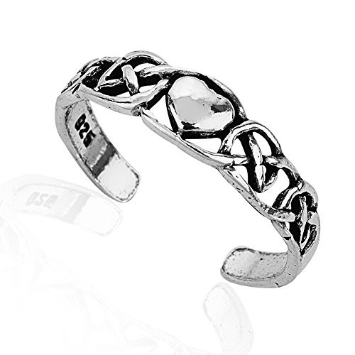 925 Sterling Silver Simple Symbolic Celtic Knot Heart Open Ended Band Toe Ring