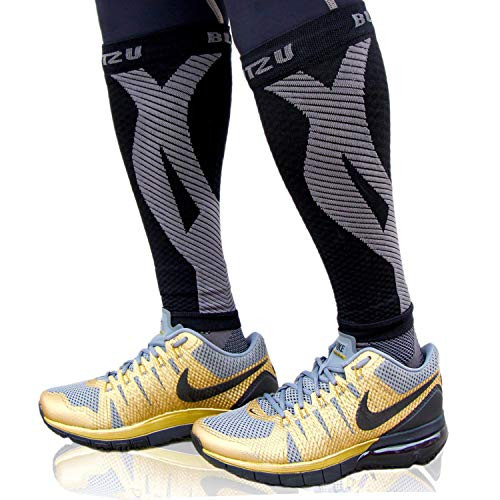 BLITZU Calf Compression Sleeves For Women  and  Men Leg Compression Socks for Runners- Shin Splint- Recovery from Injury  and  Pain Relief Great for Running- Maternity- Travel- Nurses -Black- XX-Large-