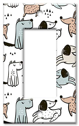 Art Plates 1-Gang Rocker -Decora- OVERSIZE Switch Plate/OVER SIZE Wall Plate - Blue- Orange  and  Pink Dog Toss